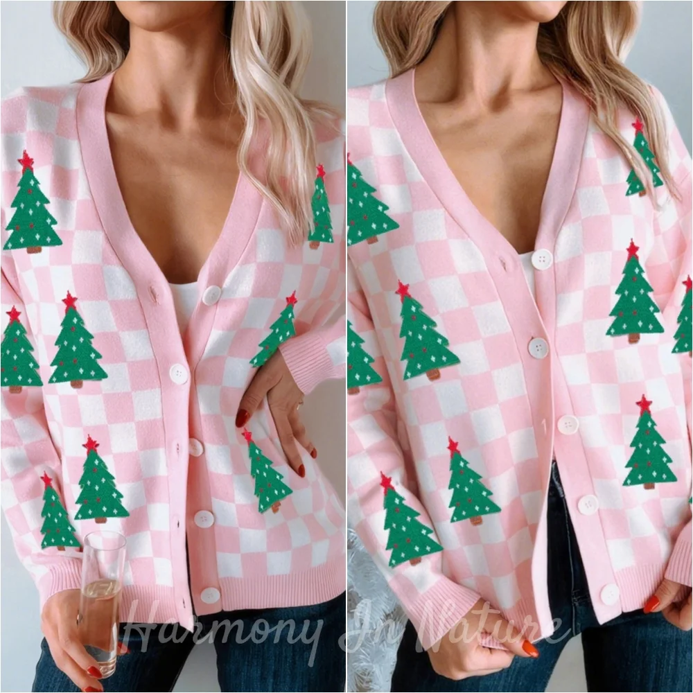 Merry Check Cardigan - Pink